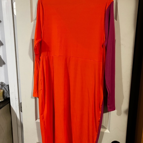 Hot pink and orange colour block dress - Picture 4 of 4
